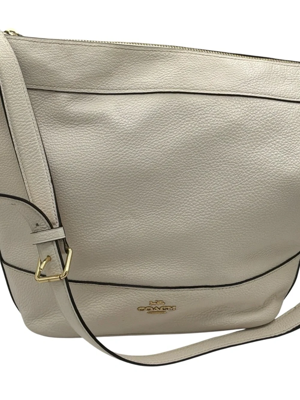 Coach Cream Pebbled Leather Paxton Duffle Shoulder Bag with Gold Hardware